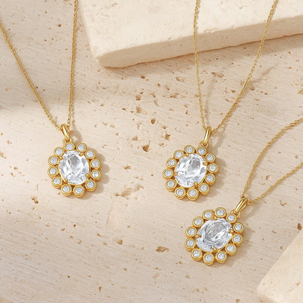 Elegant Oval CZ Pendant Necklace with 18K Yellow Gold Plating