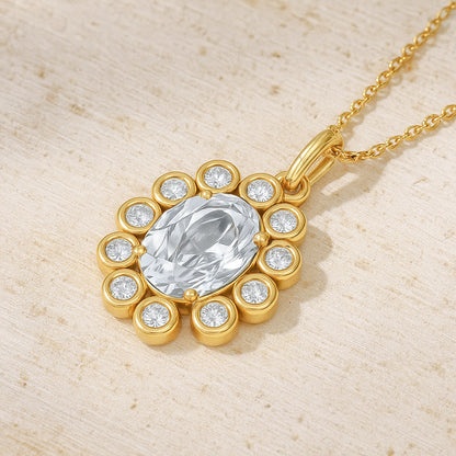 Elegant Oval CZ Pendant Necklace with 18K Yellow Gold Plating