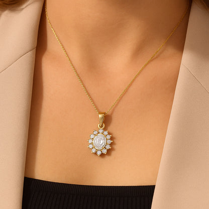 Radiant Oval CZ Halo Pendant Necklace with 18K Yellow Gold Plating