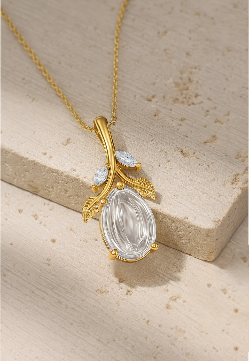 Botanical Elegance CZ Pendant Necklace – 18K Gold Plated