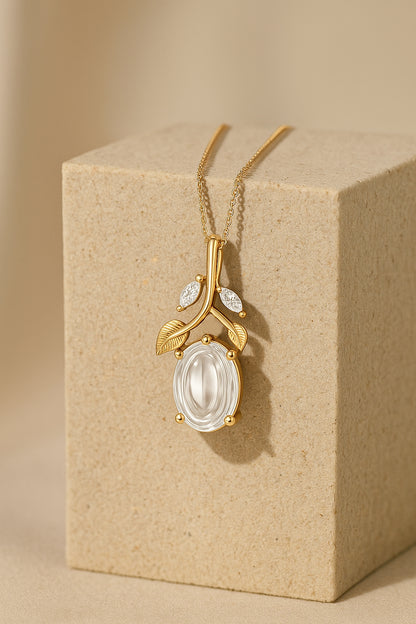 Botanical Elegance CZ Pendant Necklace – 18K Gold Plated