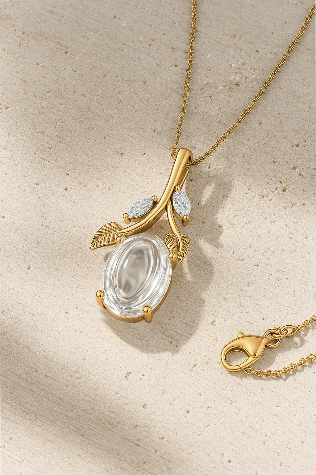 Botanical Elegance CZ Pendant Necklace – 18K Gold Plated