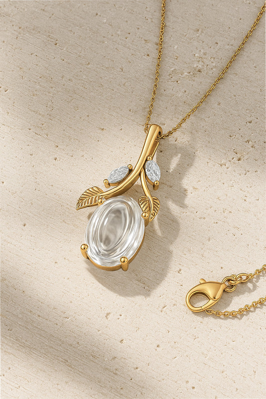 Botanical Elegance CZ Pendant Necklace – 18K Gold Plated