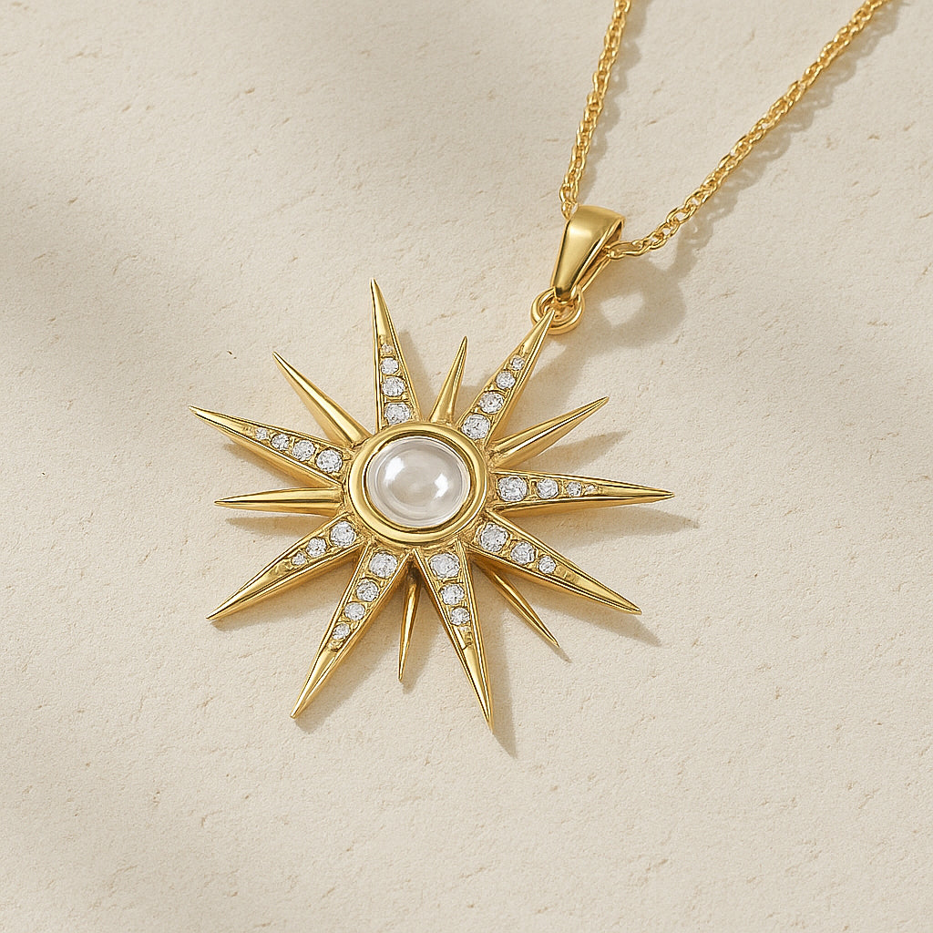 Golden Star Pendant Necklace with CZ Gemstones