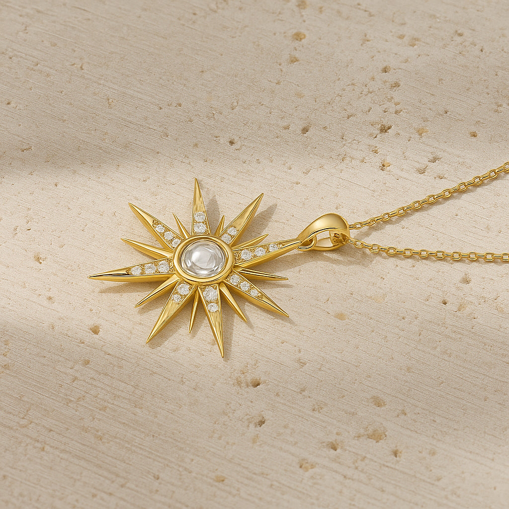Golden Star Pendant Necklace with CZ Gemstones