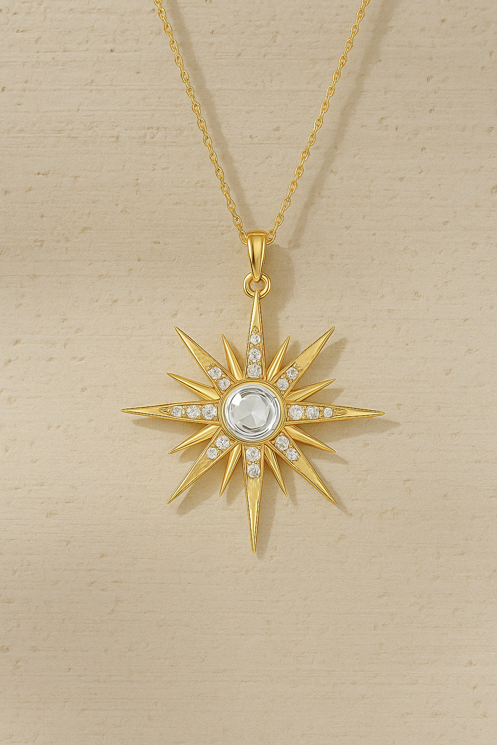 Golden Star Pendant Necklace with CZ Gemstones