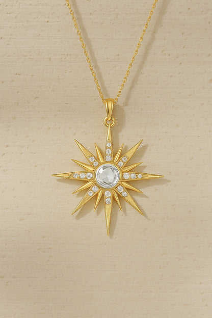 Golden Star Pendant Necklace with CZ Gemstones