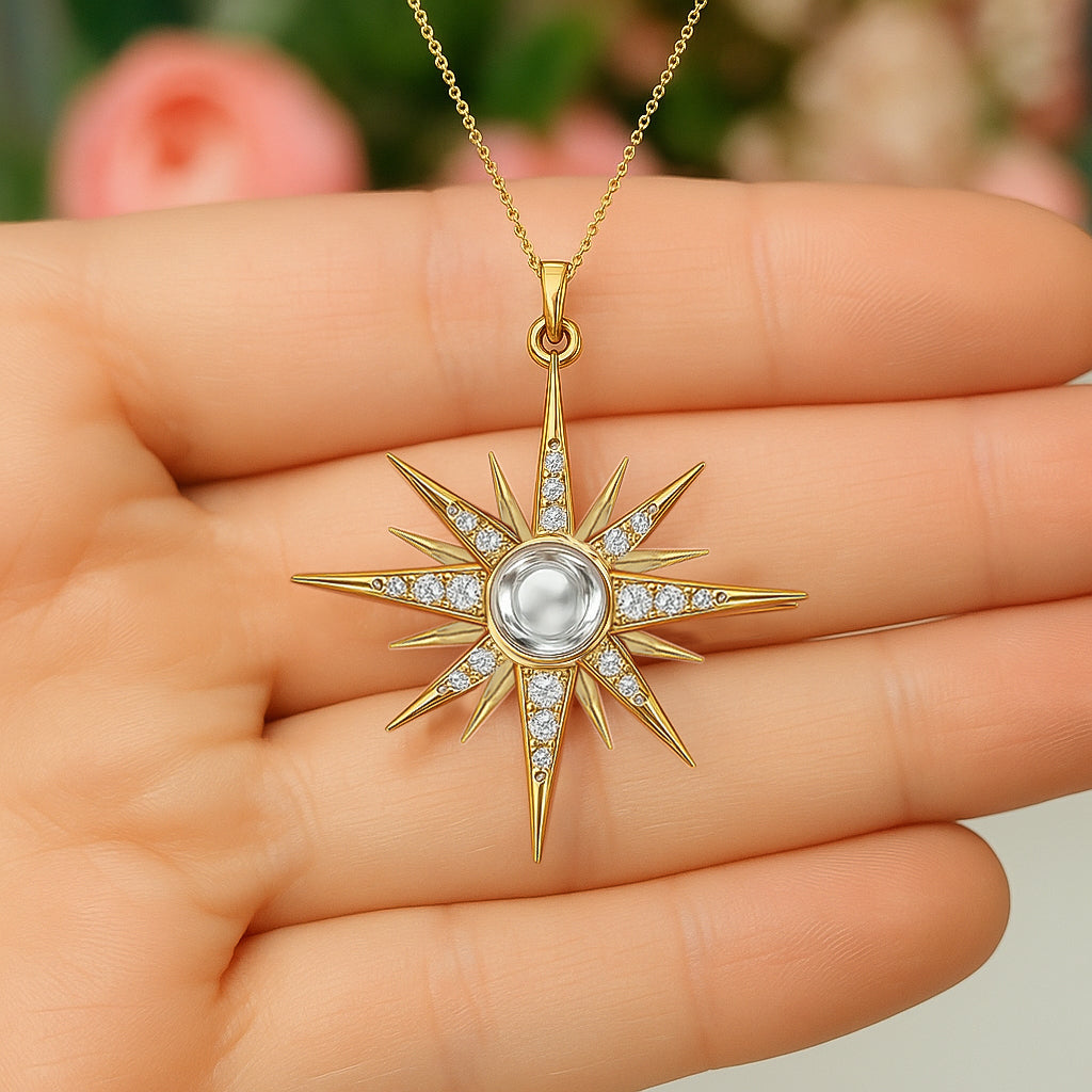 Golden Star Pendant Necklace with CZ Gemstones
