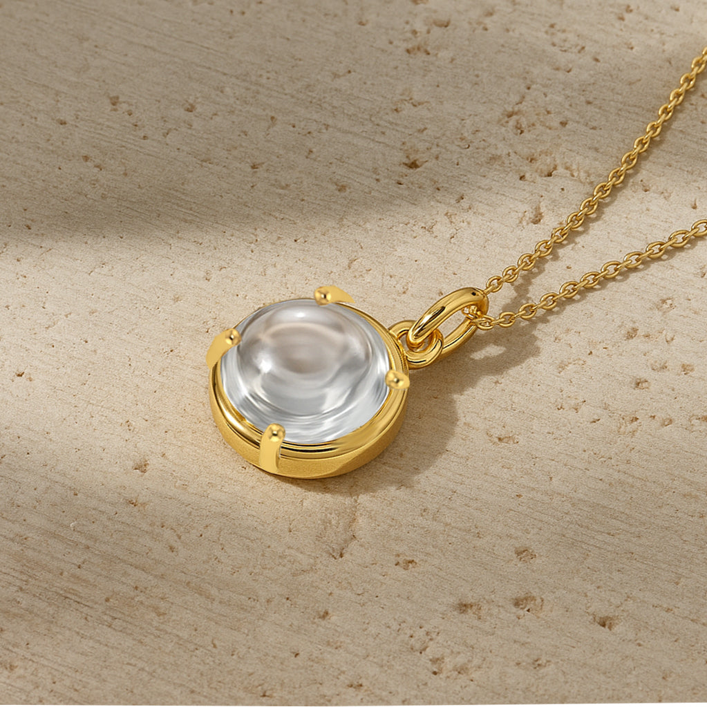 Clear CZ Round Pendant Necklace in 18K Gold Plating