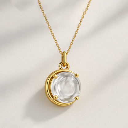Clear CZ Round Pendant Necklace in 18K Gold Plating