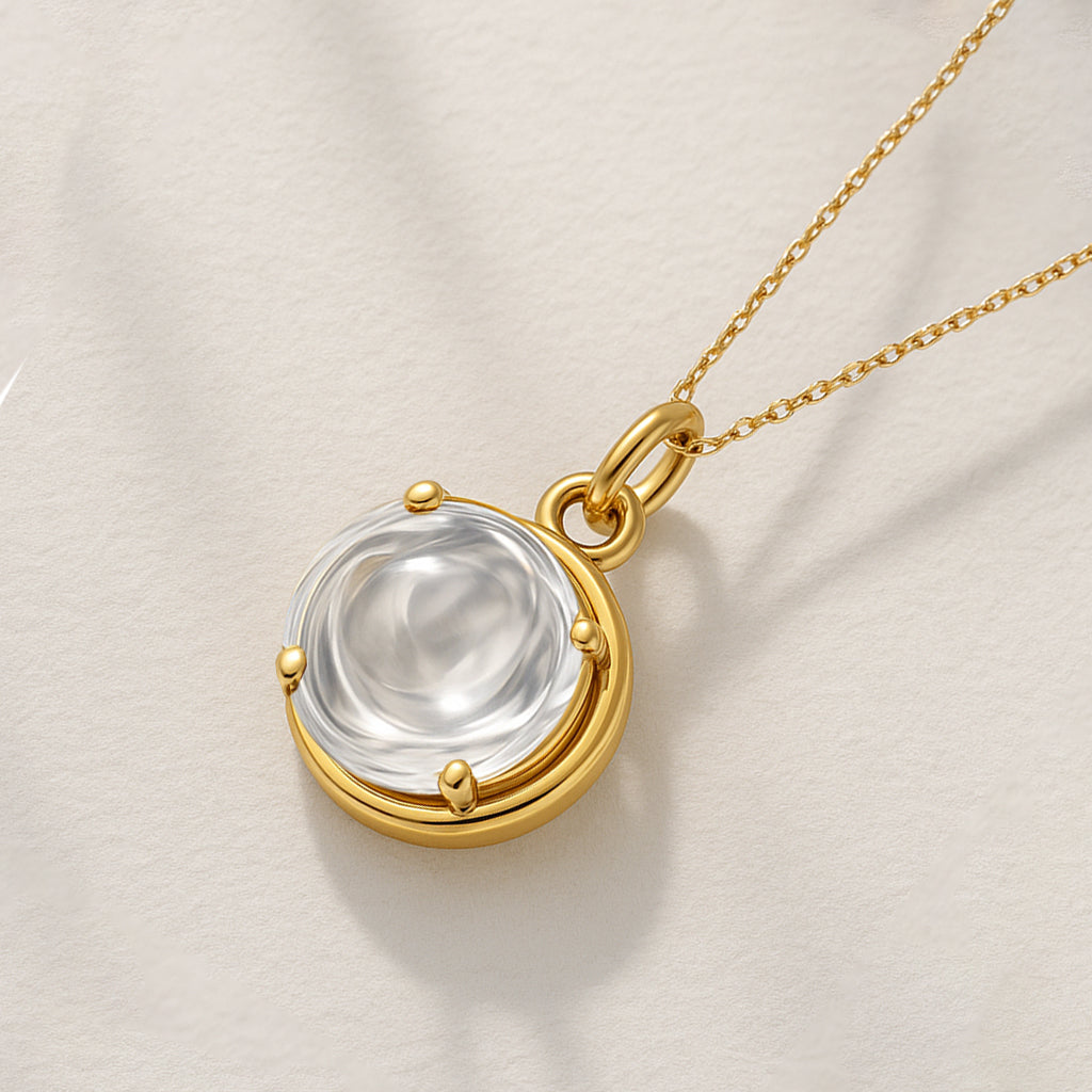 Clear CZ Round Pendant Necklace in 18K Gold Plating