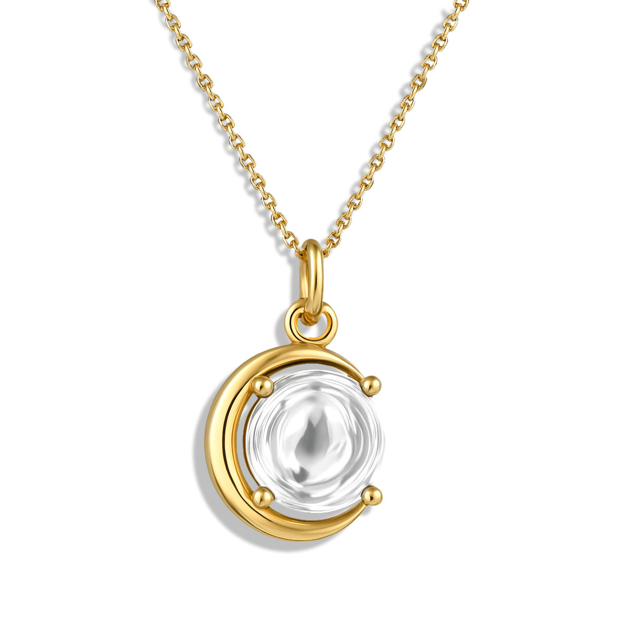 Clear CZ Round Pendant Necklace in 18K Gold Plating