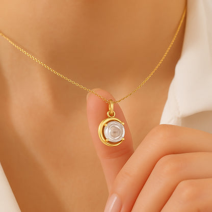 Clear CZ Round Pendant Necklace in 18K Gold Plating
