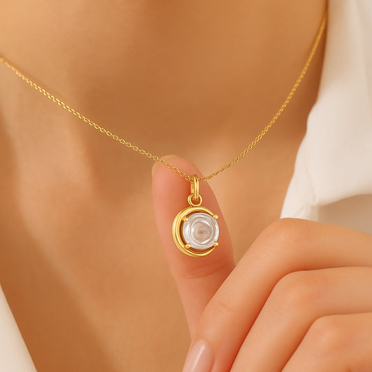Clear CZ Round Pendant Necklace in 18K Gold Plating
