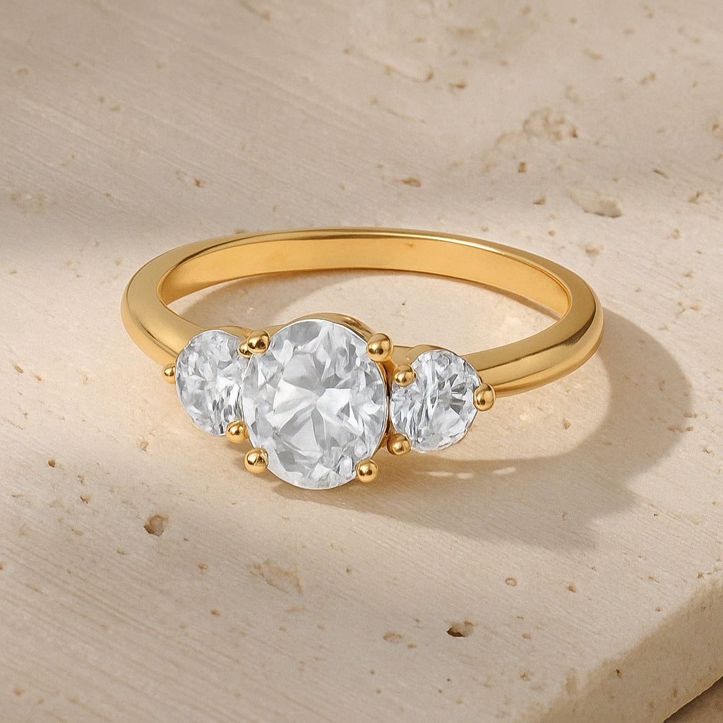 Triple CZ Stone Gold-Plated Ring