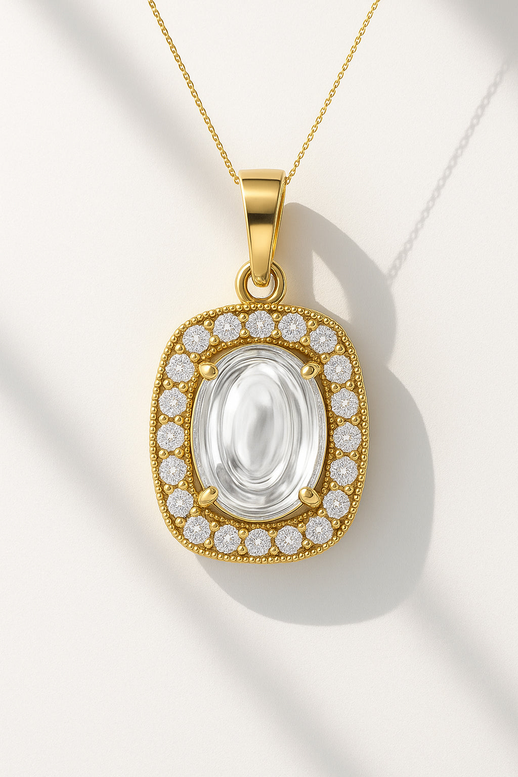 Oval Halo CZ Pendant Necklace in 18K Yellow Gold Plating