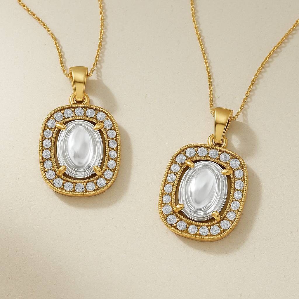 Oval Halo CZ Pendant Necklace in 18K Yellow Gold Plating