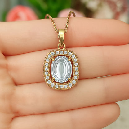 Oval Halo CZ Pendant Necklace in 18K Yellow Gold Plating